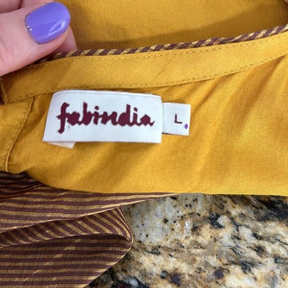 Fabindia Mustard Color Organza Sleeve Tie Neck Top Size L - Picture 4 of 9